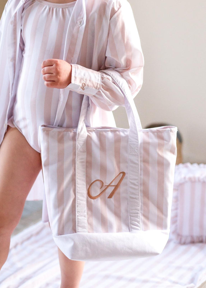 Girls Beige Stripe Beach Bag