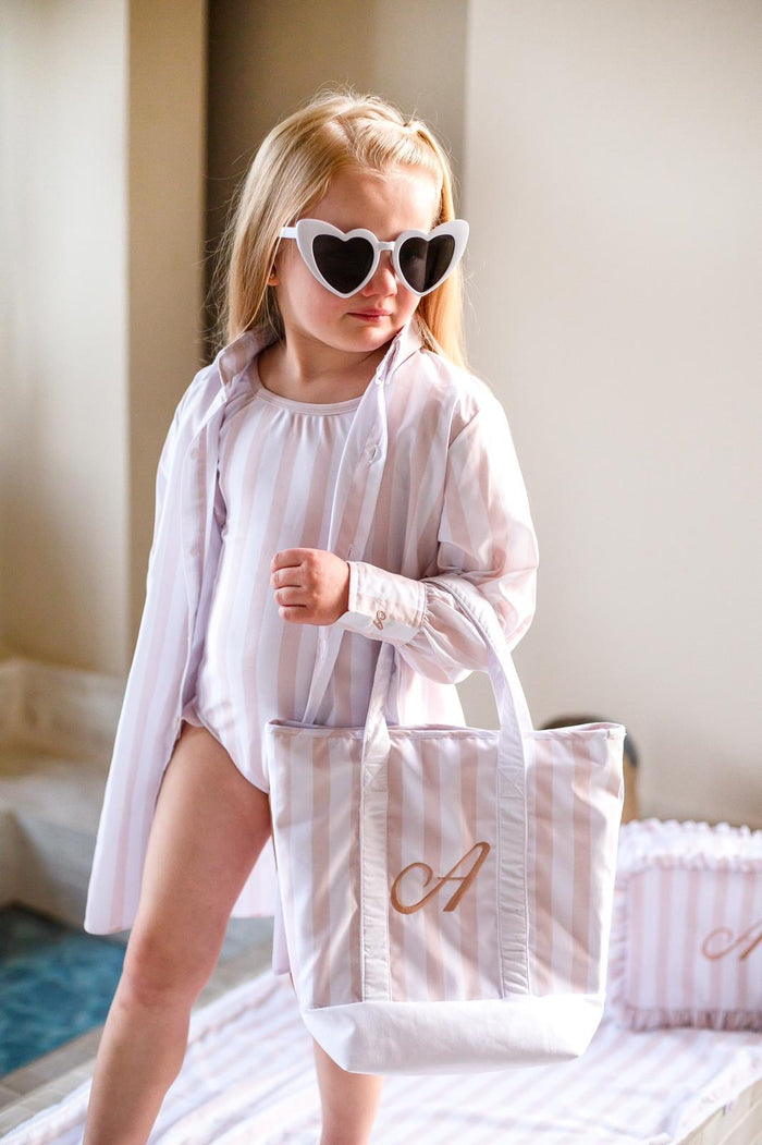Girls Beige Stripe Beach Bag