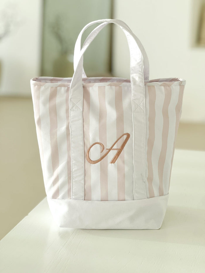Girls Beige Stripe Beach Bag