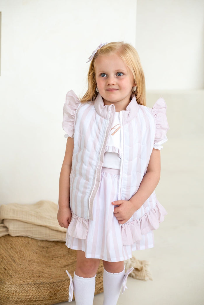 Girls Beige Stripe Gilet