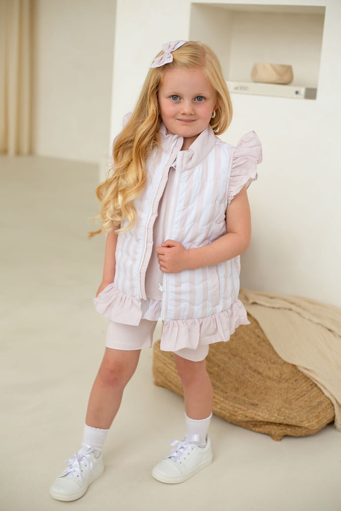 Girls Beige Stripe Gilet