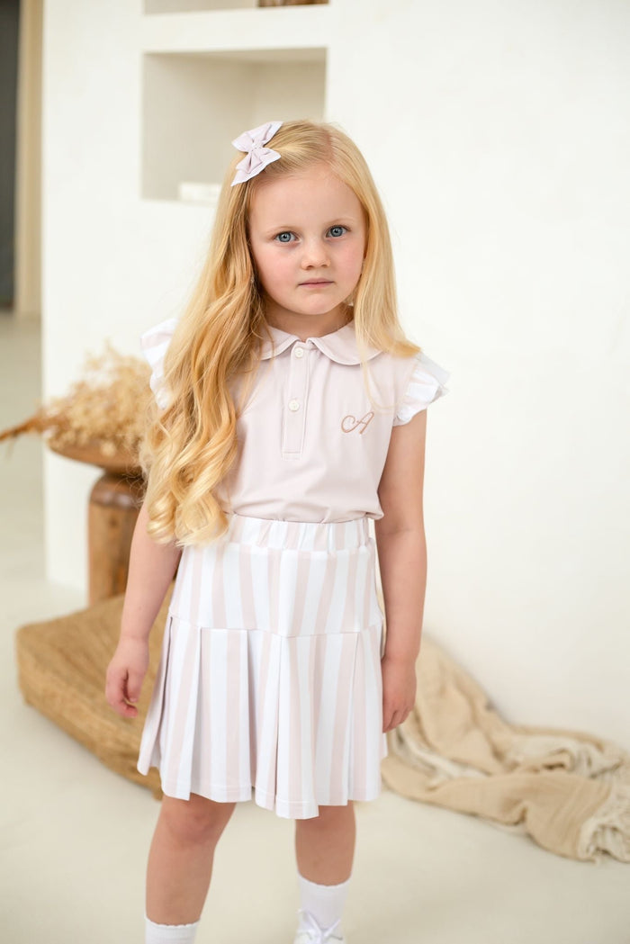 Girls Beige Stripe Skort Set