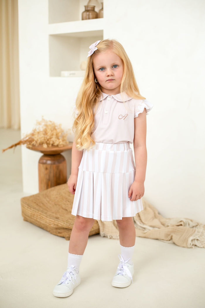 Girls Beige Stripe Skort Set