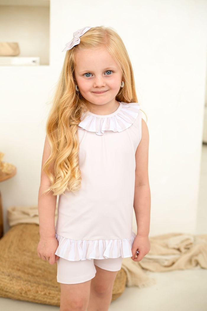 Girls Beige Stripe Sleeveless Loungewear