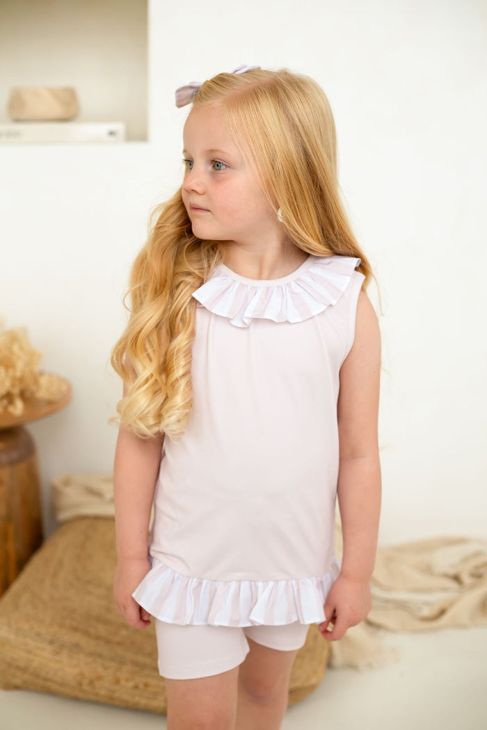 Girls Beige Stripe Sleeveless Loungewear