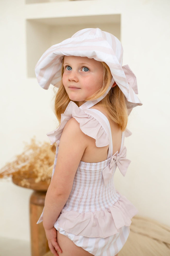 Girls Beige Stripe Sunhat