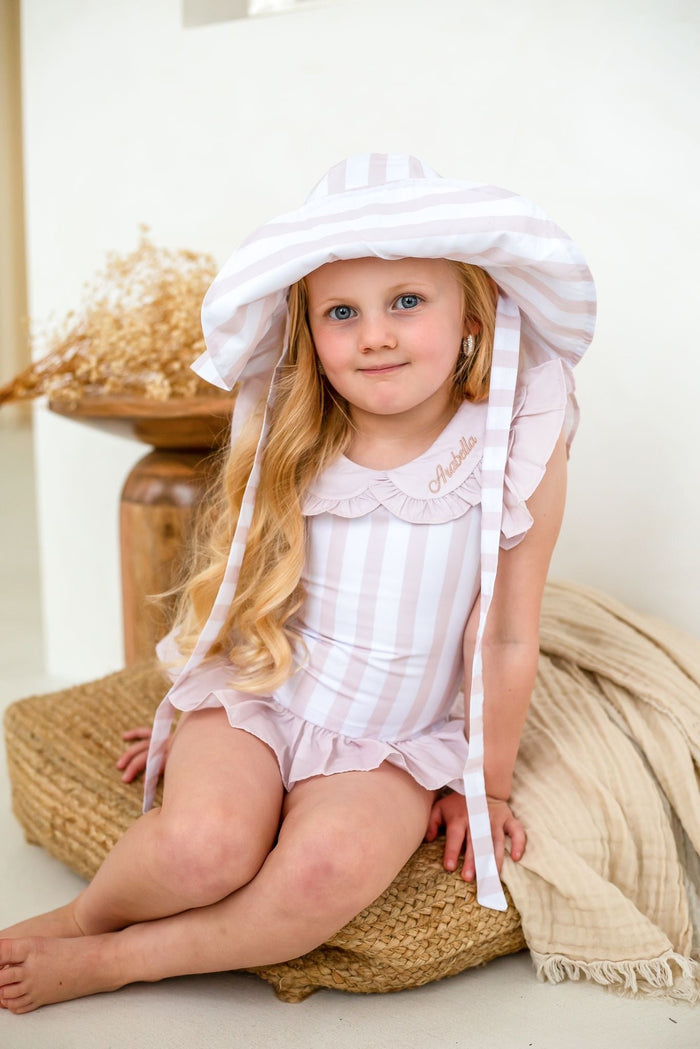 Girls Beige Stripe Sunhat