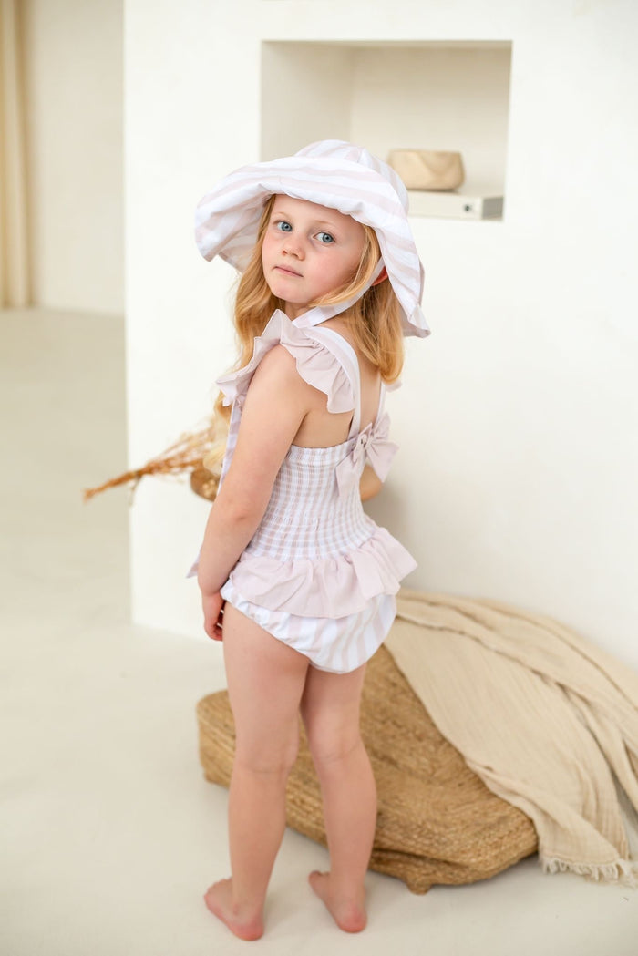 Girls Beige Stripe Sunhat