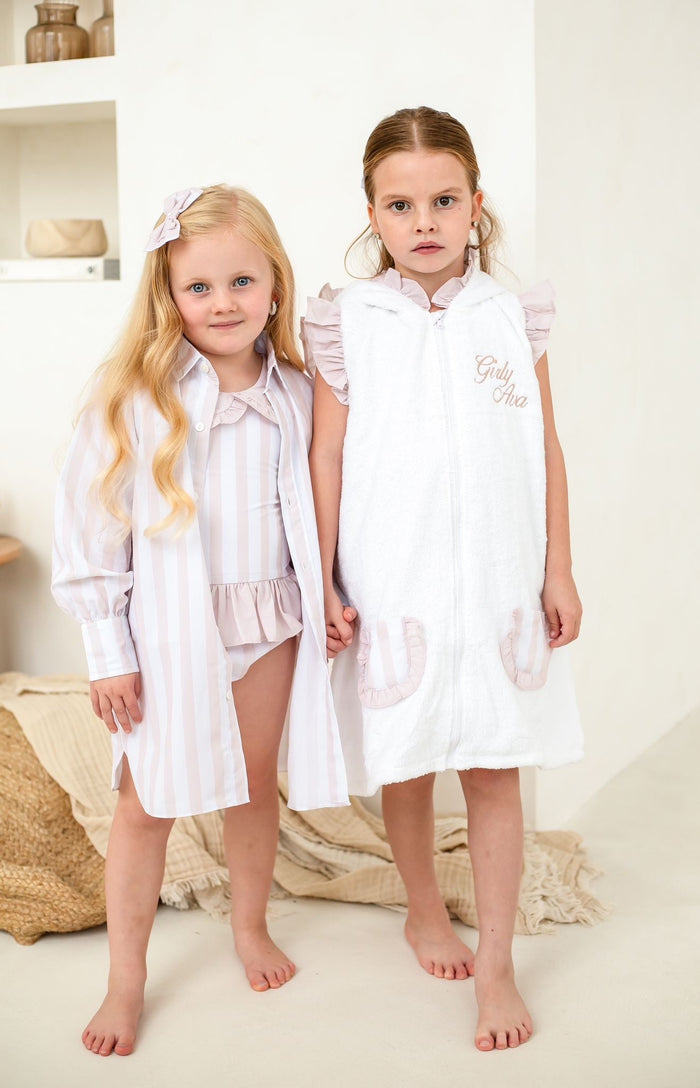 Girls Beige Stripe Towelling Coverup