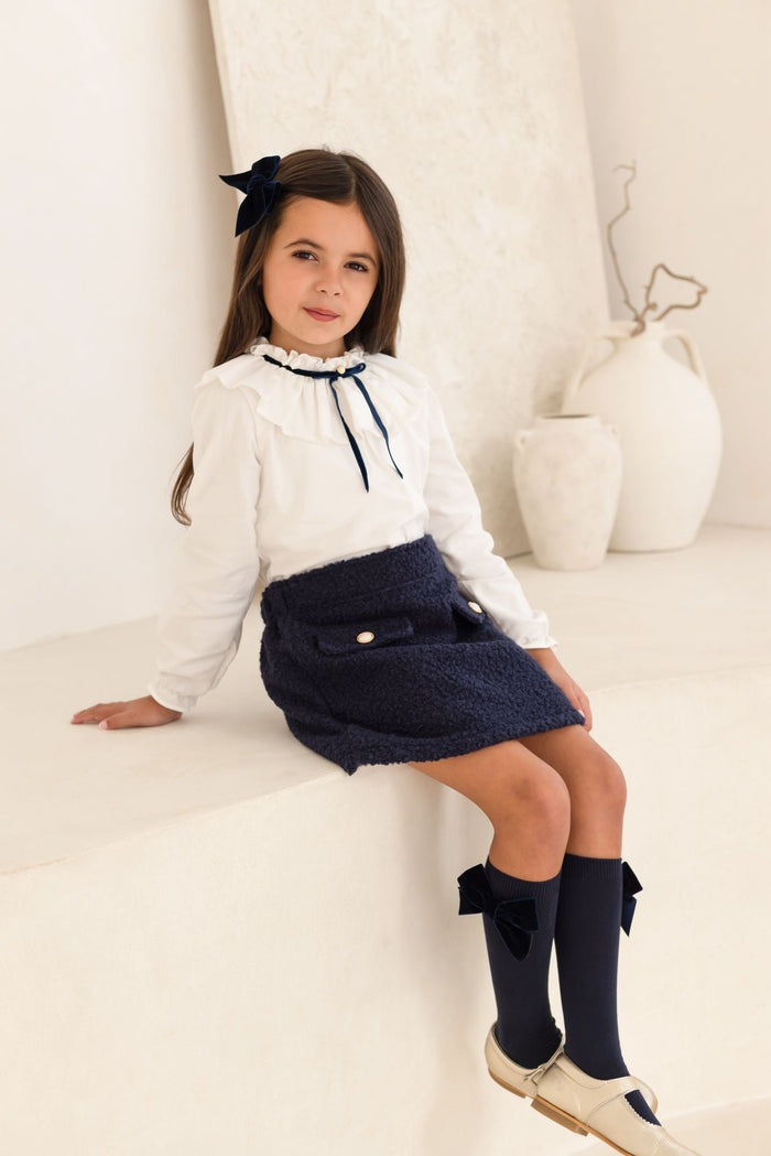 Girls Blouse and Navy Boucle Skirt Set