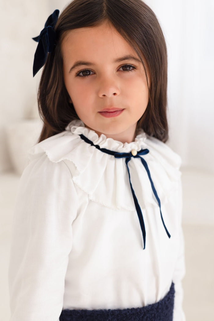 Girls Blouse and Navy Boucle Skirt Set