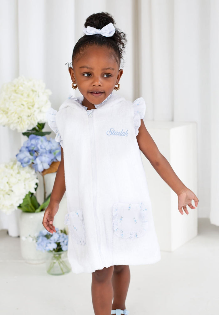 Girls Blue Ditsy Sleeveless Towelling Coverup