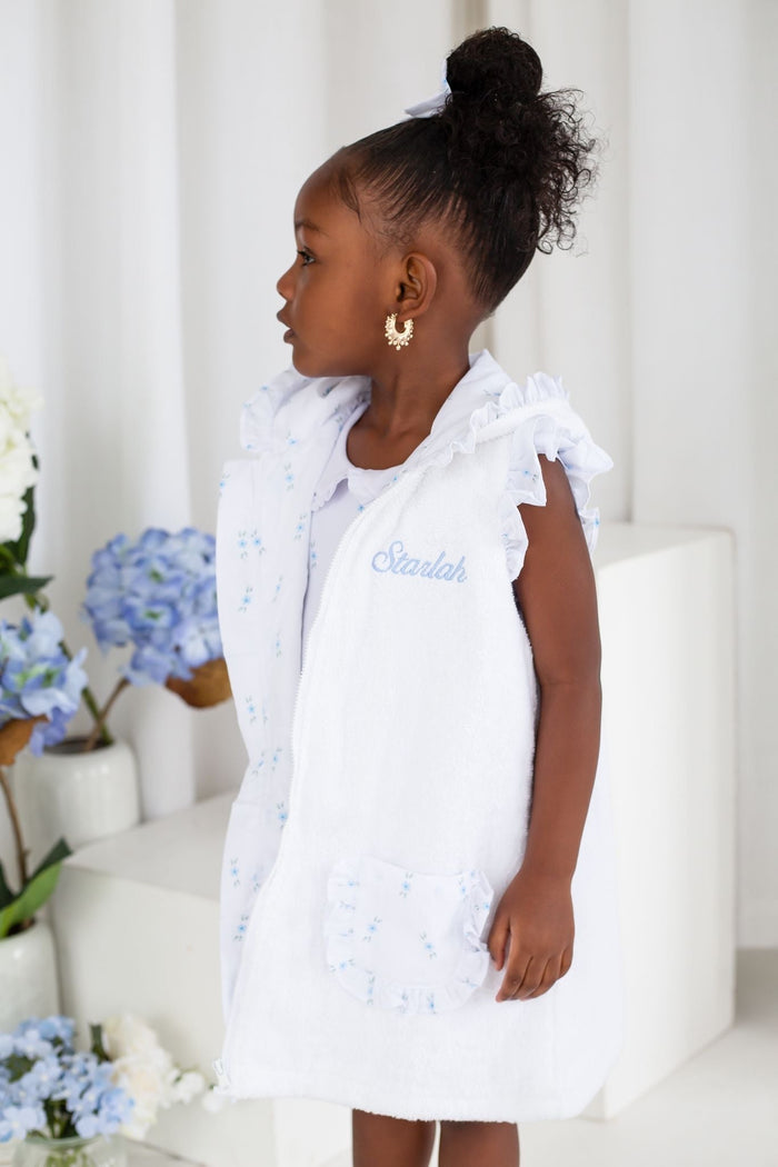 Girls Blue Ditsy Sleeveless Towelling Coverup