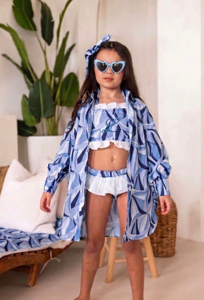 Girls Blue Personalised Riviera Muse Beach Shirt