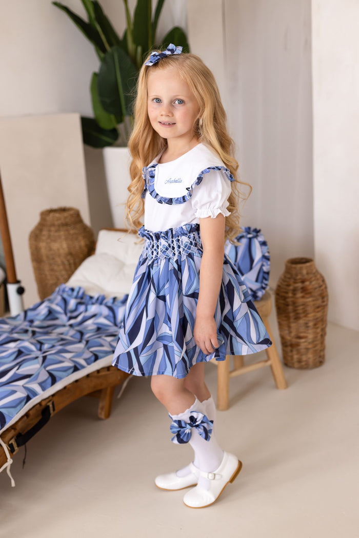 Girls Blue Personalised Riviera Muse Skirt and Top