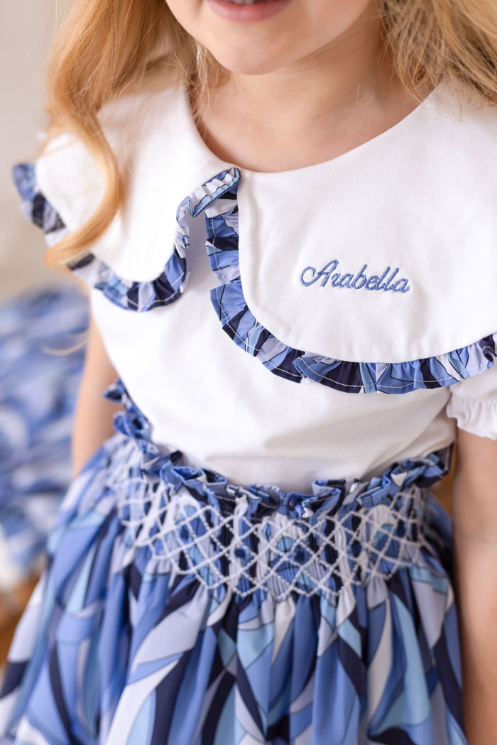 Girls Blue Personalised Riviera Muse Skirt and Top