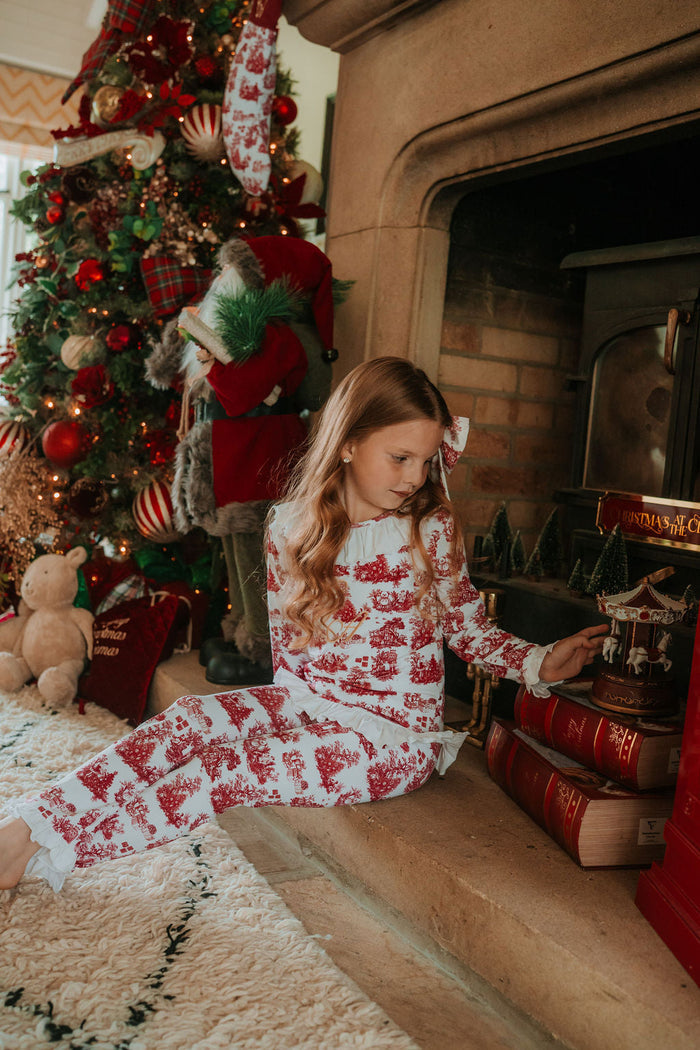 Girls Burgundy Teddy Toile Pyjamas
