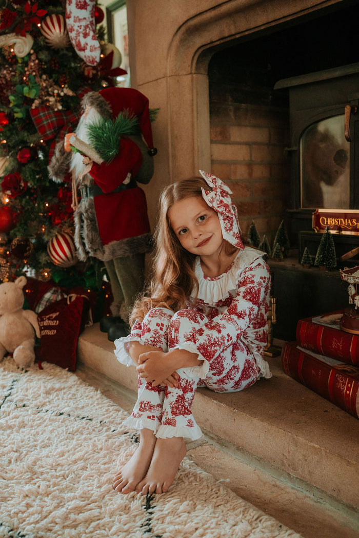 Girls Burgundy Teddy Toile Pyjamas