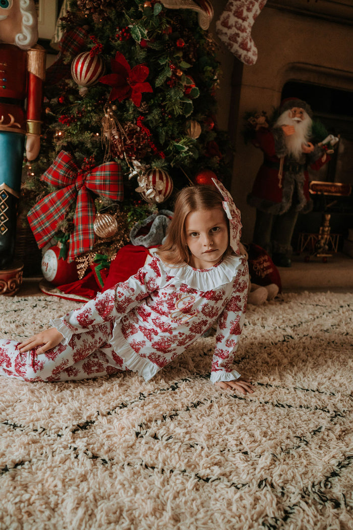 Girls Burgundy Teddy Toile Pyjamas