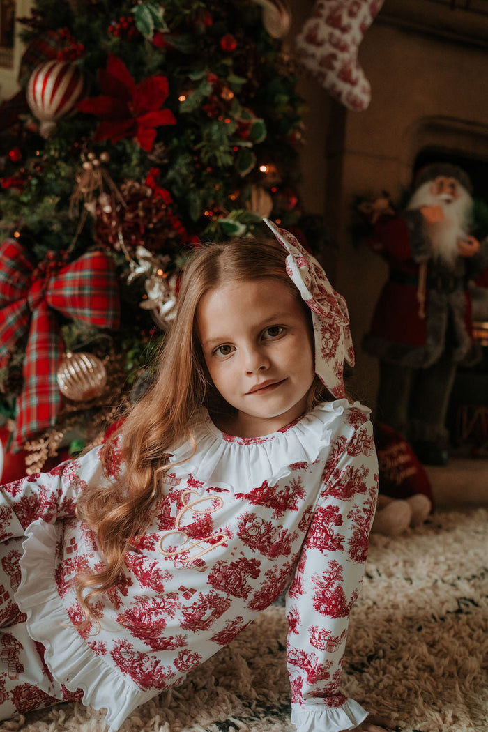 Girls Burgundy Teddy Toile Pyjamas