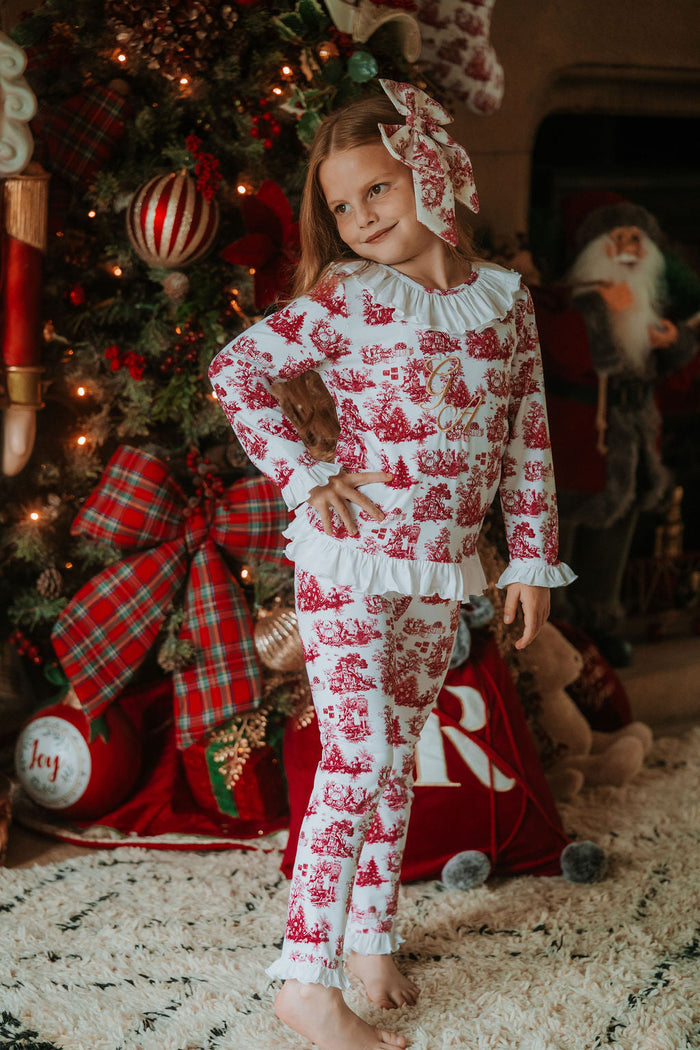 Girls Burgundy Teddy Toile Pyjamas