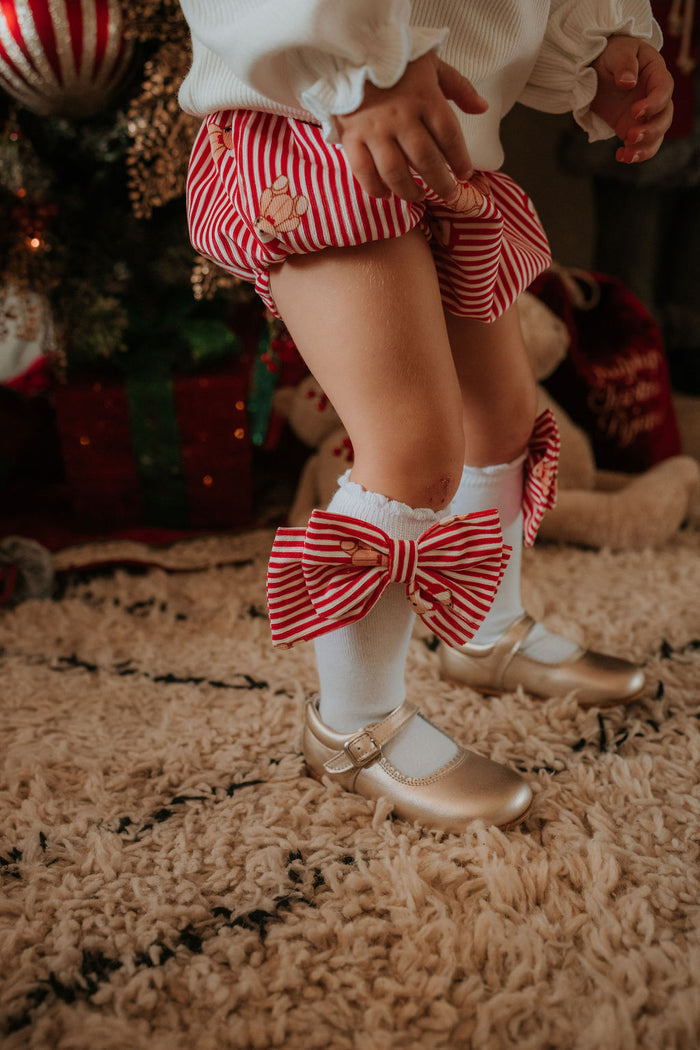 Girls Cord Red Teddy Bear Socks