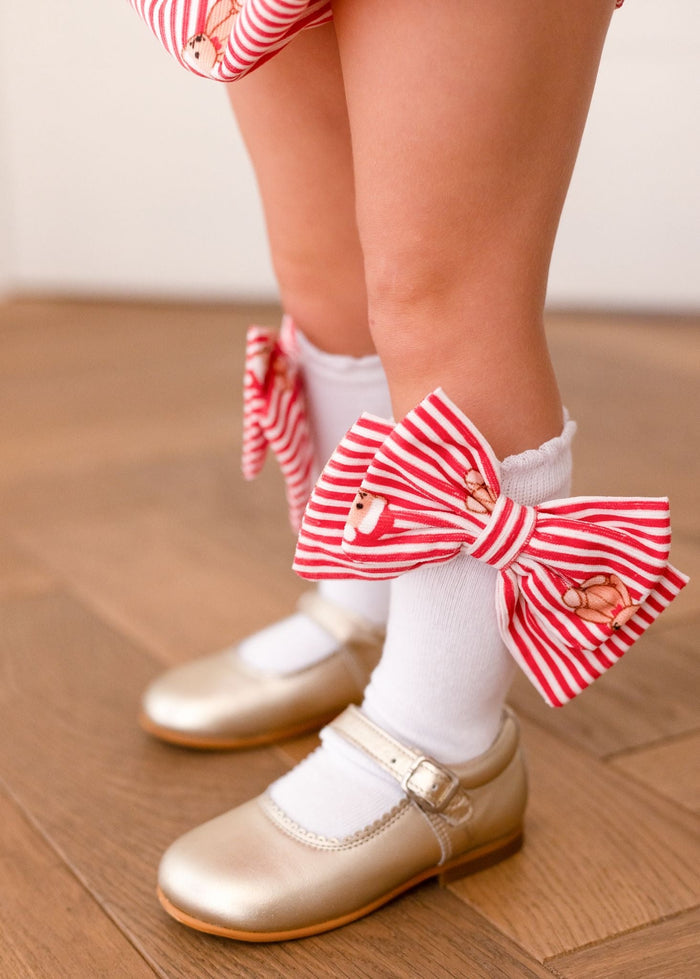 Girls Cord Red Teddy Bear Socks