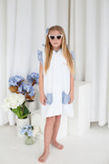 Girls Dark Blue Stripe Seersucker Towelling Coverup