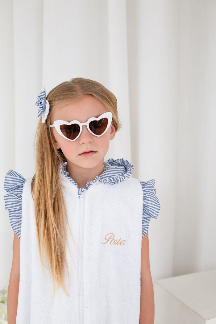 Girls Dark Blue Stripe Seersucker Towelling Coverup