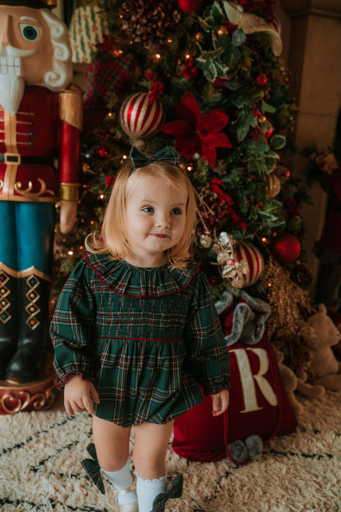 Girls Emerald Tartan Smocked Romper