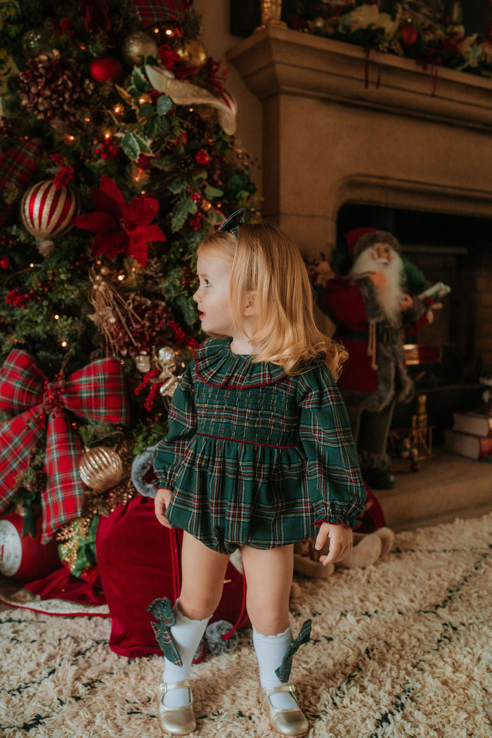 Girls Emerald Tartan Smocked Romper
