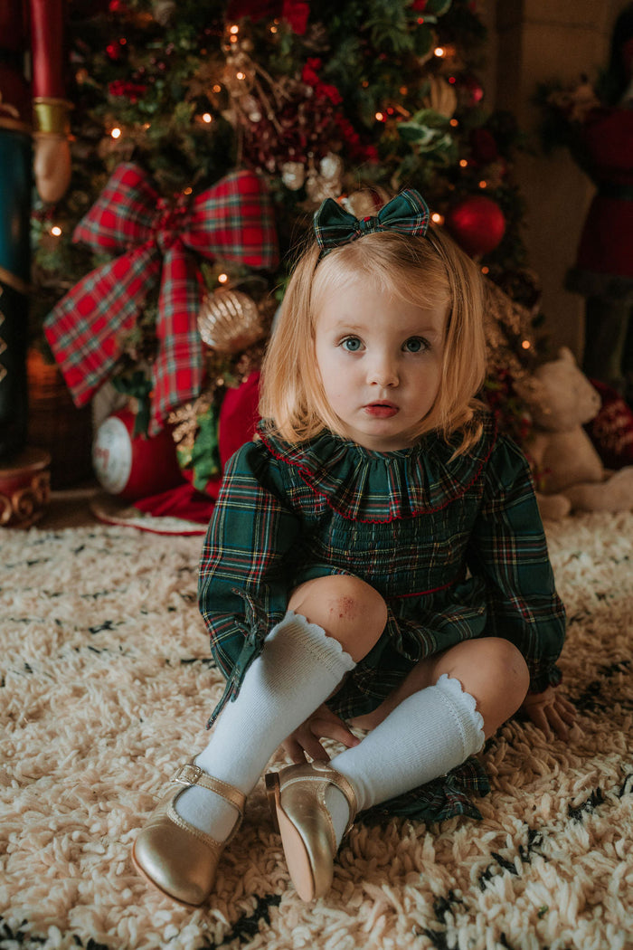 Girls Emerald Tartan Smocked Romper