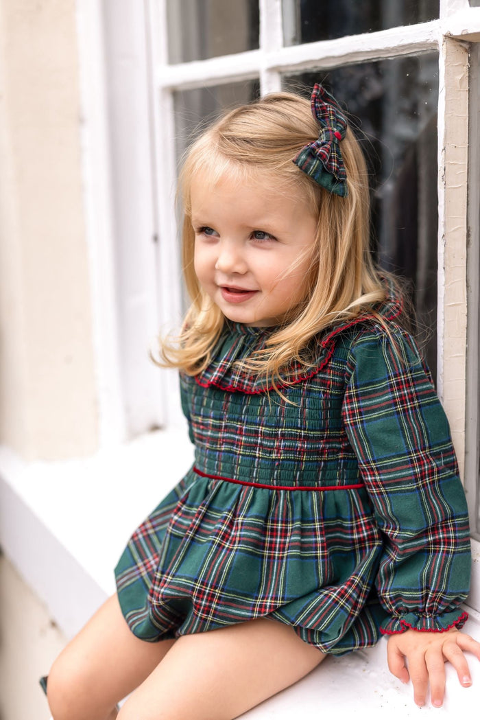 Girls Emerald Tartan Smocked Romper