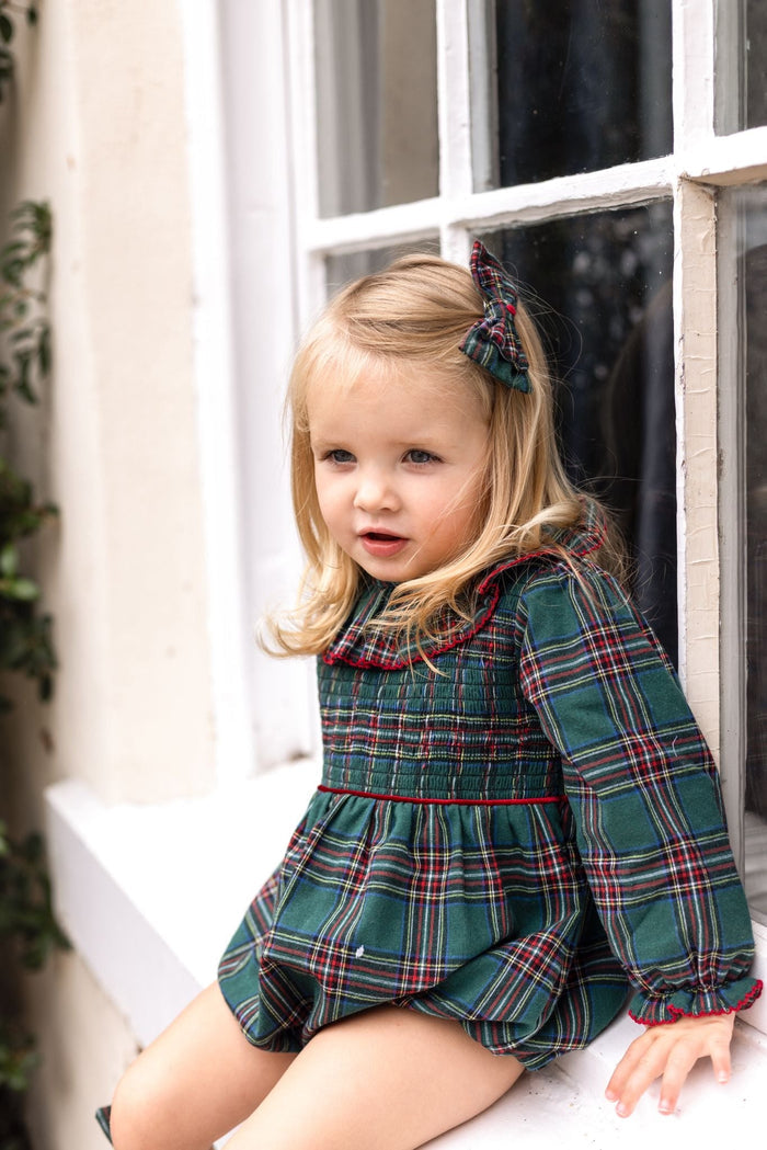 Girls Emerald Tartan Smocked Romper