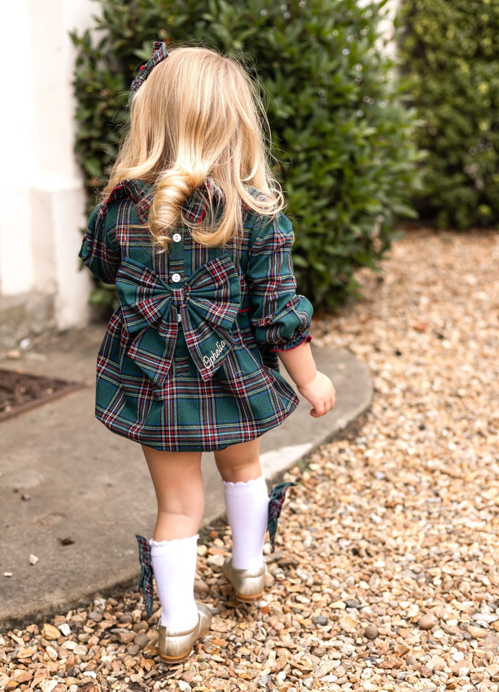 Girls Emerald Tartan Smocked Romper