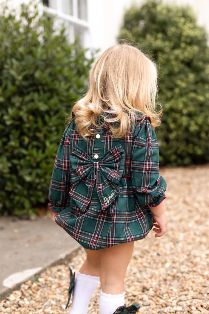 Girls Emerald Tartan Smocked Romper