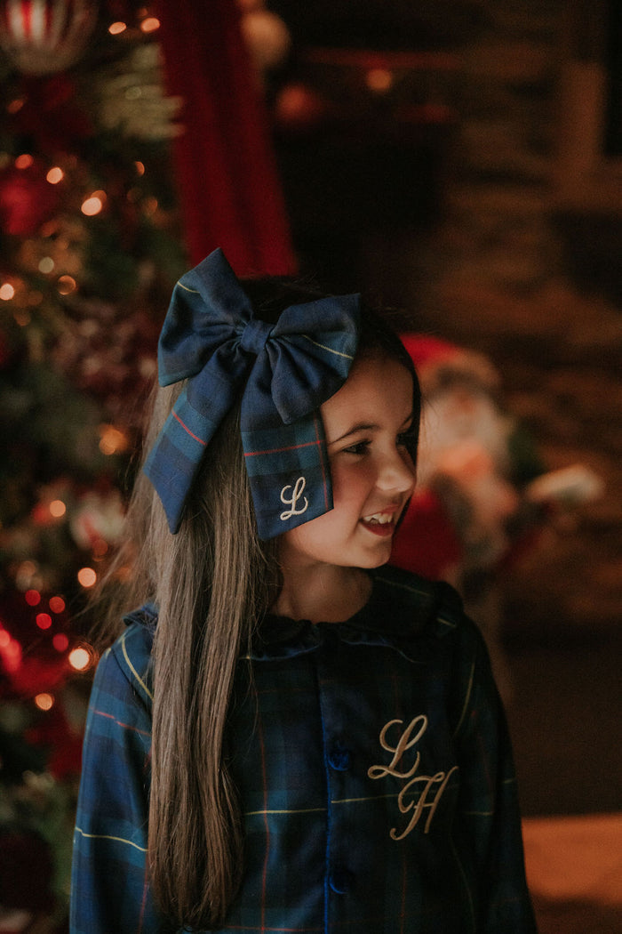 Girls Large Personalised Royal Navy Tartan Hairbow