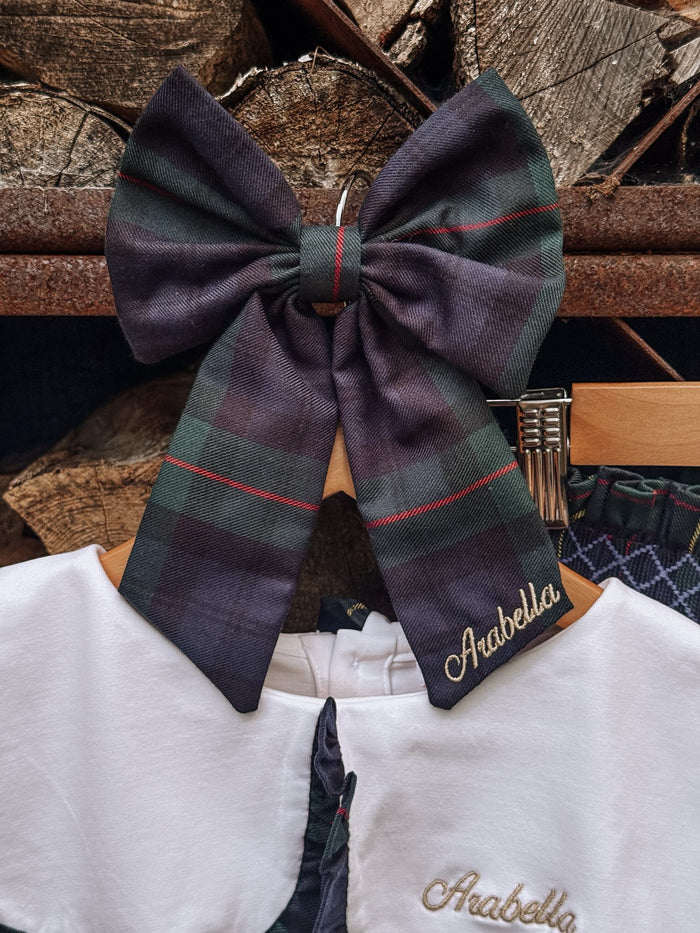 Girls Large Personalised Royal Navy Tartan Hairbow