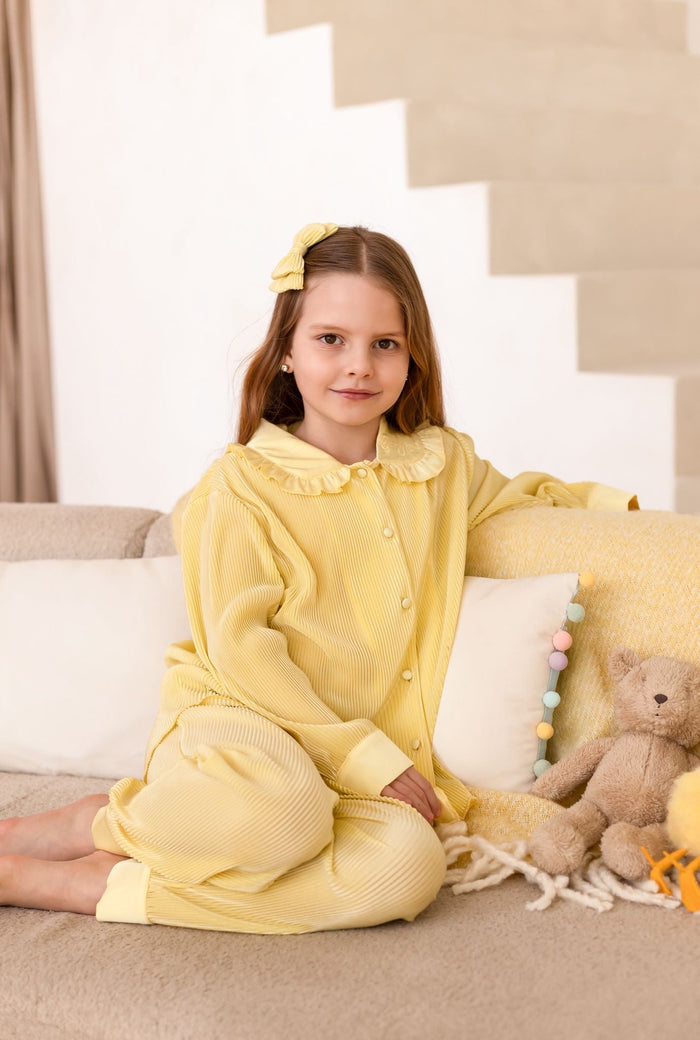 Girls Lemon Plisse Pyjamas