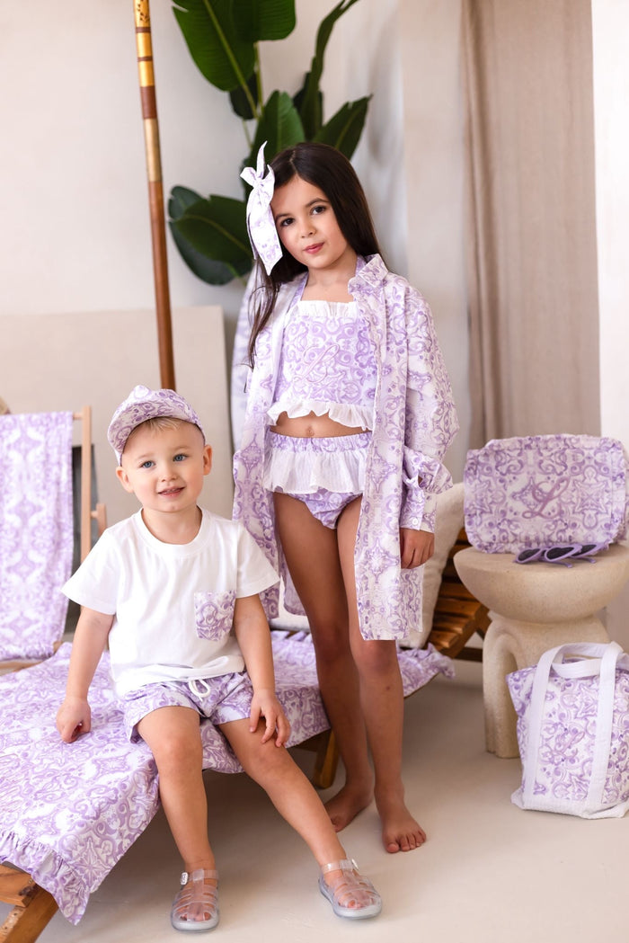 Girls Lilac Personalised Capri Beach Shirt
