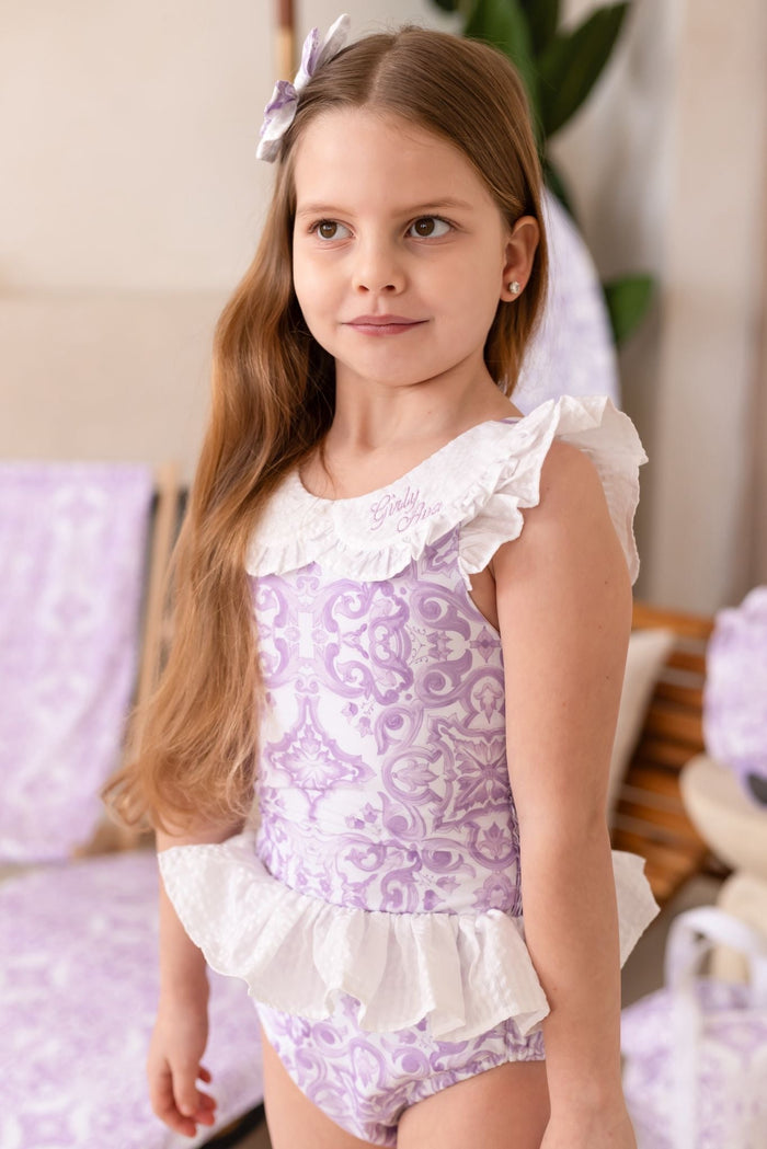 Girls Lilac Personalised Capri Swimsuit