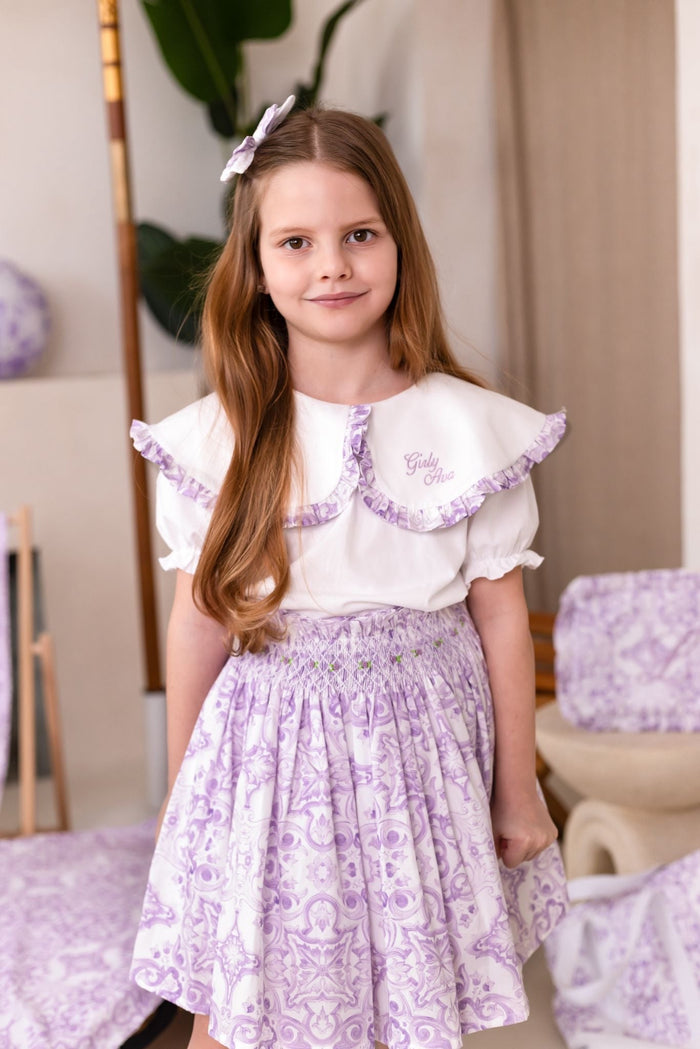 Girls Lilac Personalised Capri Top and Skirt Set
