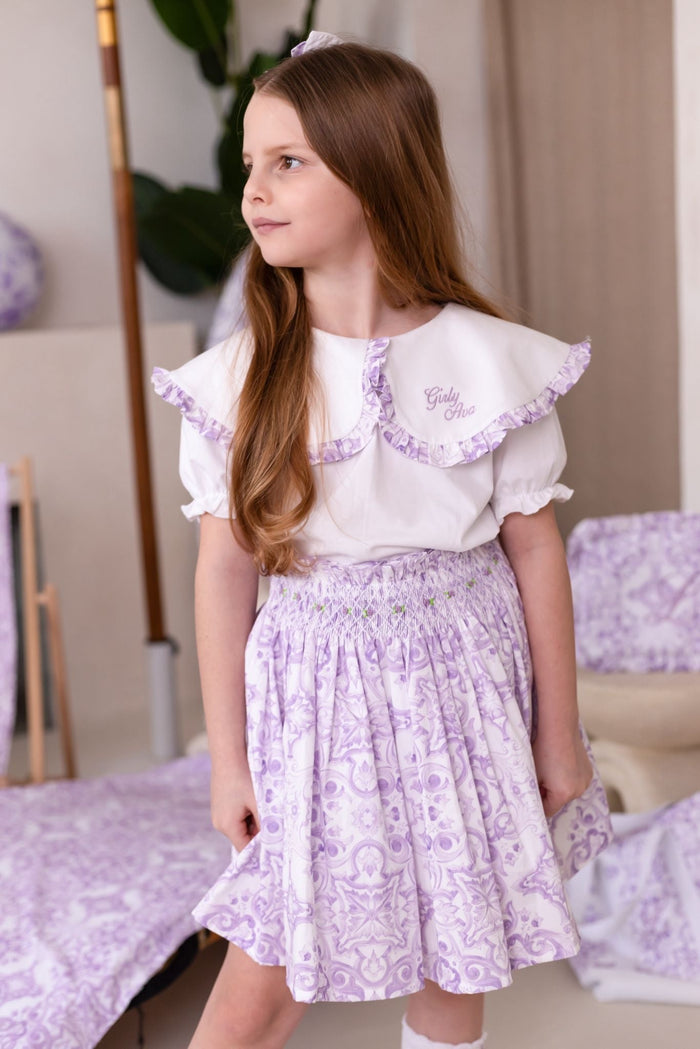 Girls Lilac Personalised Capri Top and Skirt Set
