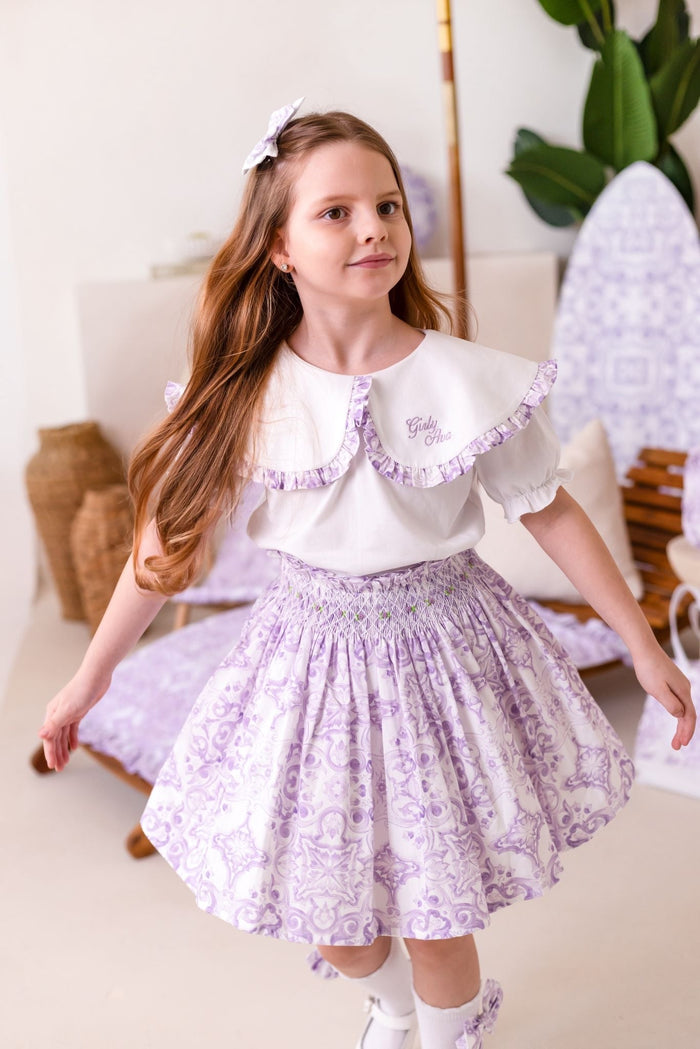 Girls Lilac Personalised Capri Top and Skirt Set