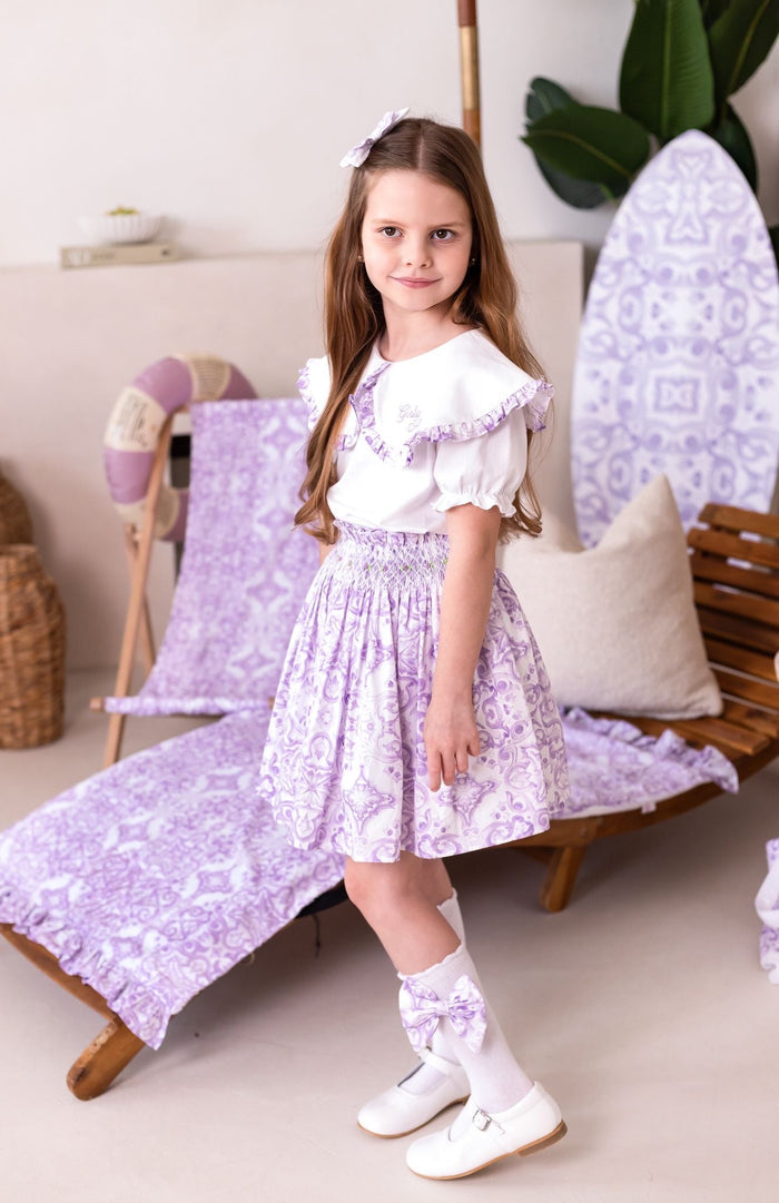 Girls Lilac Personalised Capri Top and Skirt Set