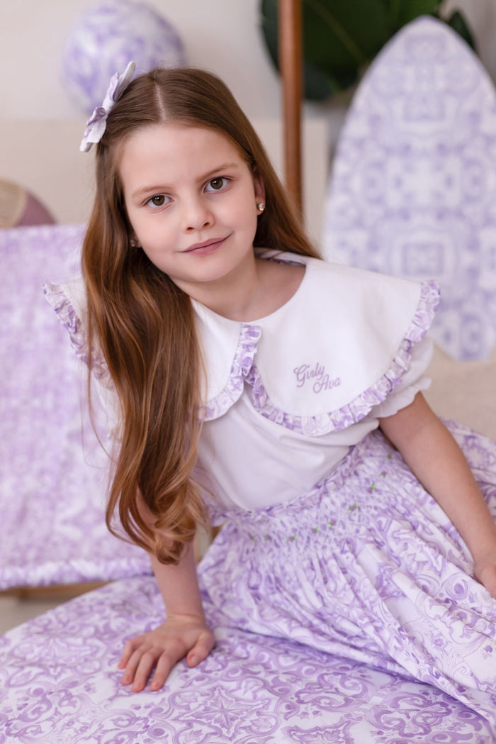 Girls Lilac Personalised Capri Top and Skirt Set