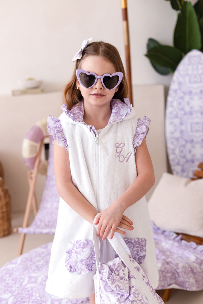 Girls Lilac Personalised Capri Towelling Coverup