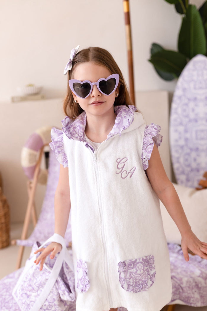 Girls Lilac Personalised Capri Towelling Coverup
