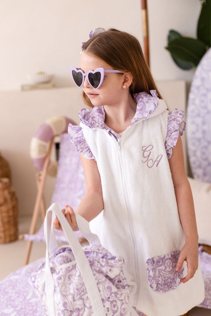 Girls Lilac Personalised Capri Towelling Coverup