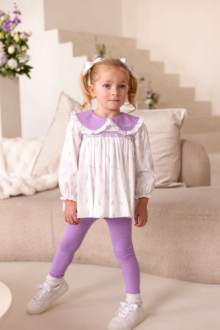 Girls Lilac Personalised Ditsy Smocked Loungewear